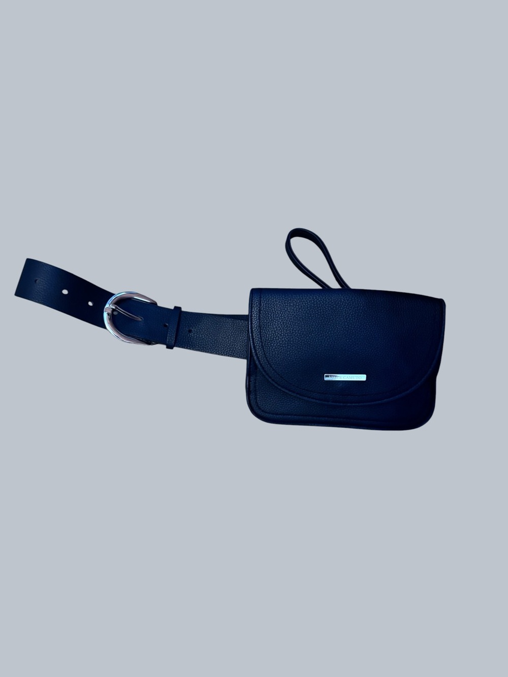 Vince Camuto Black Leather Belt Bag with Silver Accent and detachable clutch